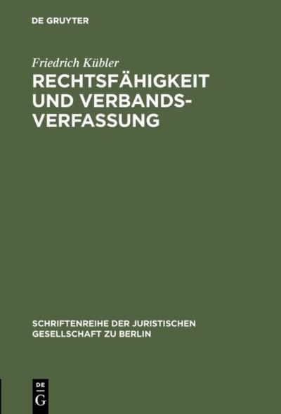 Cover for Kübler · Rechtsfähigkeit und Verbandsverf (Bok) (1971)