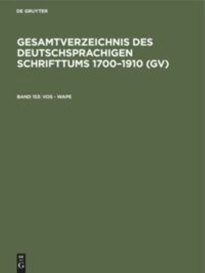 Cover for Peter Geils · Vos - Wape : Aus : Gesamtverzeichnis des deutschsprachigen Schrifttums (Book) (1986)