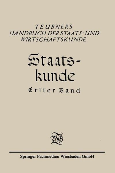 Cover for Dr Richard Schmidt · Staats-Kunde (Paperback Book) [1926 edition] (1926)