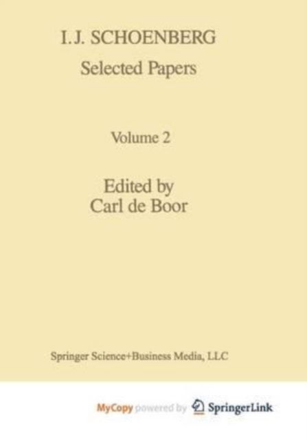 Cover for Boor · I. J. Schoenberg Selected Papers (Paperback Book) (2013)