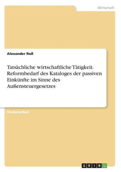 Cover for Roß · Tatsächliche wirtschaftliche Tätigk (Book)