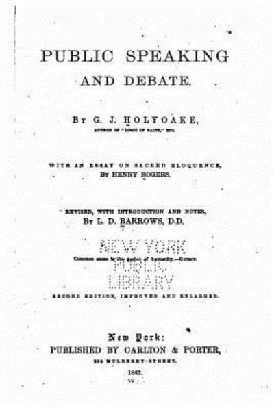 Cover for George Jacob Holyoake · Public Speaking and Debate (Paperback Bog) (2016)