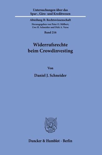 Cover for Schneider · Widerrufsrechte beim Crowdinv (Bok) (2020)