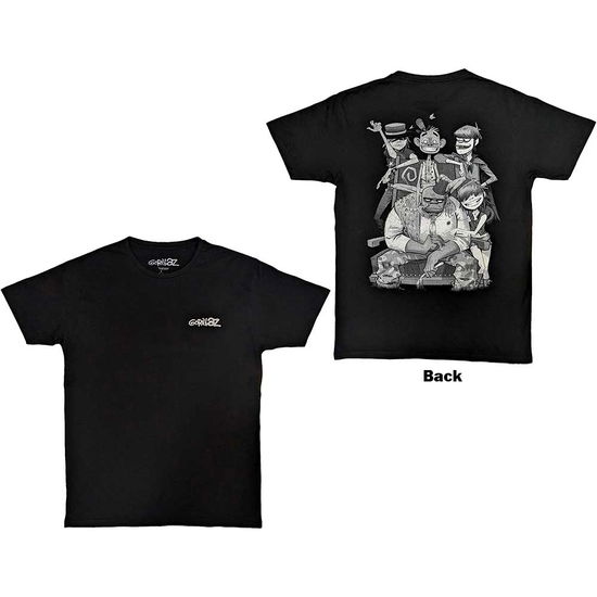 Cover for Gorillaz · Gorillaz Unisex T-Shirt: Pocket Spray - George Group (Black) (Back Print) (T-shirt) [size XL] (2024)