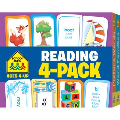 Cover for School Zone · School Zone - Reading Flash Card 4-Pack - Ages 4 and Up, Short and Long Vowel Sounds, Combination Sounds, Rhyming, and More (Paperback Book) (2016)