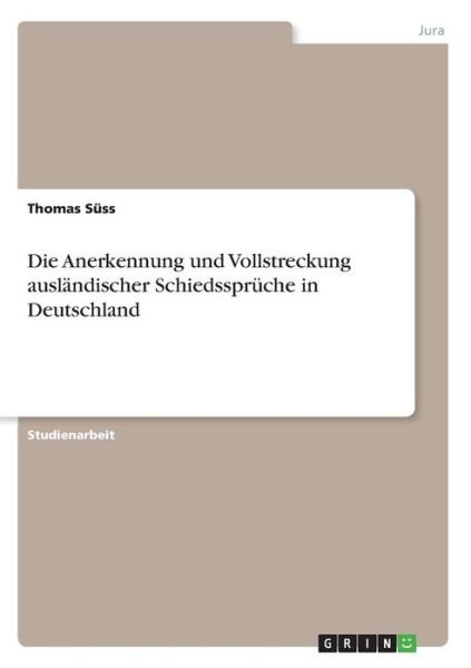 Cover for Süss · Die Anerkennung und Vollstreckung (Bog)