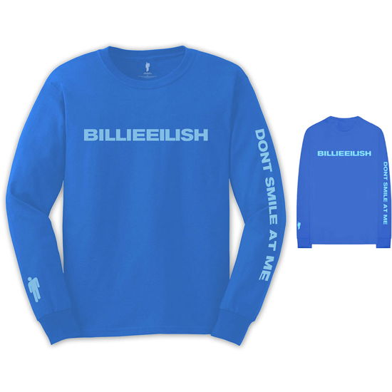 Cover for Billie Eilish · Billie Eilish Unisex Long Sleeve T-Shirt: Smile (Back &amp; Sleeve Print) (Bekleidung) [size S] [Blue - Unisex edition]