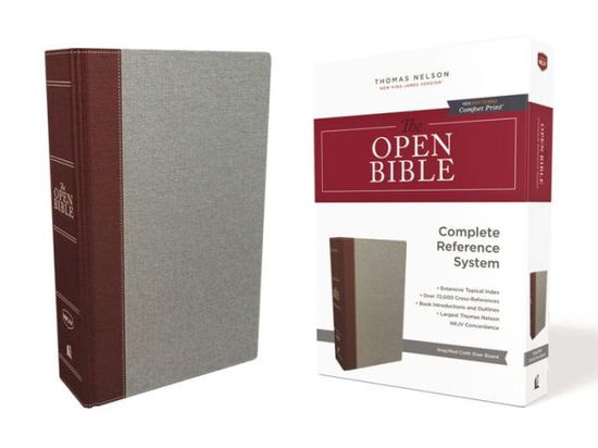 Cover for Thomas Nelson · The NKJV, Open Bible, Cloth Over Board, Gray / Red, Red Letter, Comfort Print: Complete Reference System (Hardcover Book) (2019)