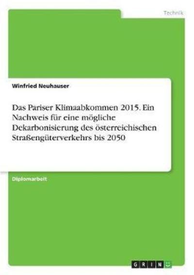 Cover for Neuhauser · Das Pariser Klimaabkommen 201 (Bog)