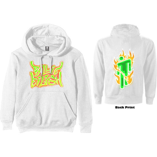 Billie Eilish Unisex Pullover Hoodie: Airbrush Flames Blohsh (Back Print) (XX-Small) - Billie Eilish - Koopwaar -  - 5056368607356 - 