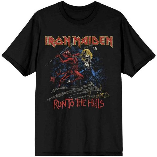 Iron Maiden Unisex T-Shirt: Number Of The Beast Run To The Hills Distress - Iron Maiden - Produtos -  - 5056561024356 - 