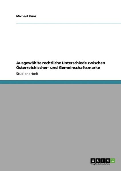 Cover for Kunz · Ausgewählte rechtliche Unterschied (Book) [German edition] (2013)