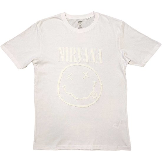 Nirvana Unisex Hi-Build T-Shirt: White Happy Face (White-On-White) - Nirvana - Koopwaar -  - 5056561072357 - 