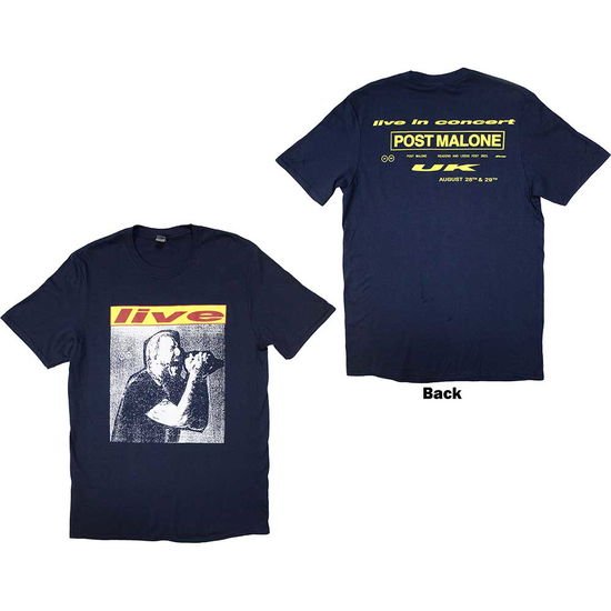 Cover for Post Malone · Post Malone Unisex T-Shirt: Live In Concert (Navy Blue) (Back Print &amp; Ex-Tour) (T-shirt)