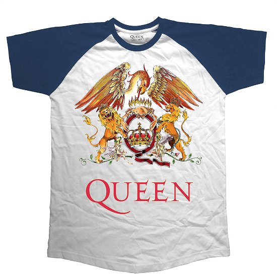 Cover for Queen · Queen Unisex Raglan T-Shirt: Classic Crest (T-shirt) [size XXL] [Blue, White - Unisex edition]