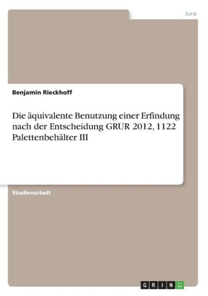 Cover for Benjamin · Die äquivalente Benutzung eine (Book)