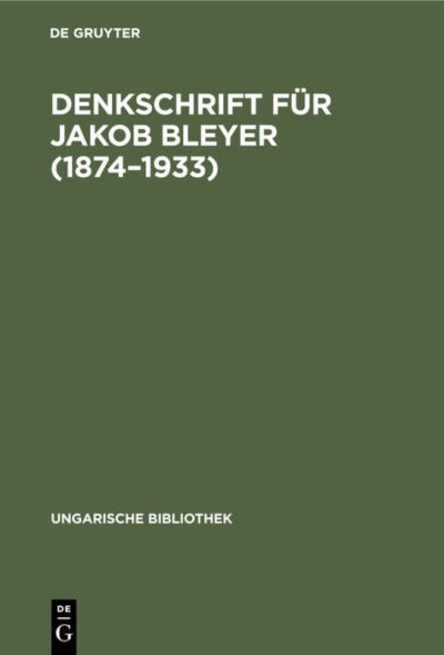 Cover for Jakob Farkas · Denkschrift Für Jakob Bleyer (1874-1933) (Bok) (1934)