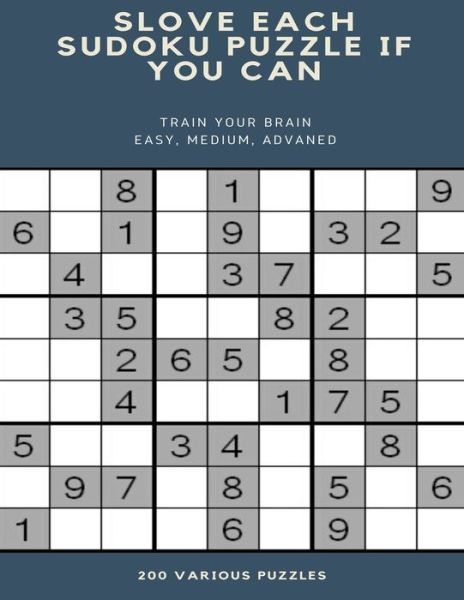 Slove Each Sudoku Puzzle If You Can Train Your Brain Easy, Medium, Advaned 200 Various Puzzles - Sudoku Puzzle Books - Książki - Independently Published - 9781658863360 - 11 stycznia 2020