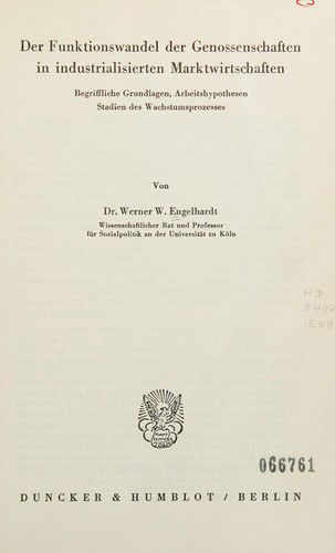 Cover for Engelhardt · Der Funktionswandel der Geno (Book) (1971)