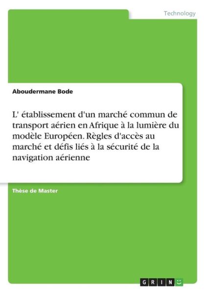 Cover for Bode · L' établissement d'un marché commu (Book)