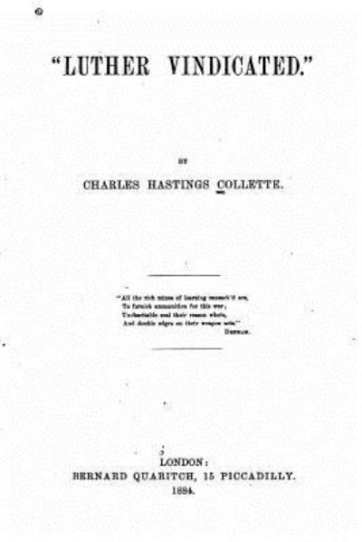 Cover for Charles Hastings Collette · Luther Vindicated (Paperback Book) (2016)