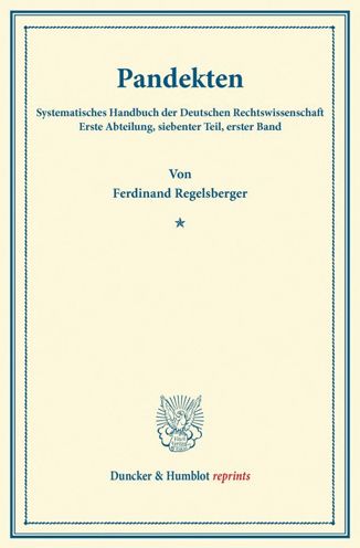 Cover for Regelsberger · Pandekten. (Book) (2013)