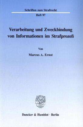 Cover for Ernst · Verarbeitung und Zweckbindung von (Book) (1993)