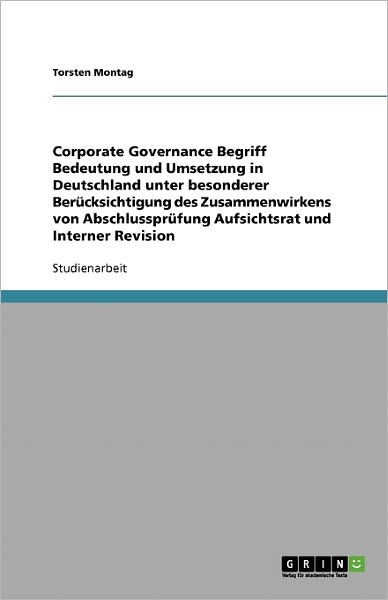 Cover for Montag · Corporate Governance Begriff Bed (Book) [German edition] (2008)