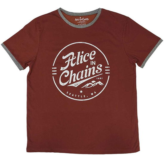 Alice In Chains Unisex Ringer T-Shirt: Circle Emblem (Red) - Alice In Chains - Produtos - - 5056737209365 - 1 de dezembro de 2023