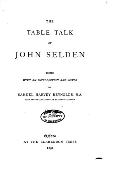 Cover for John Selden · The Table Talk of John Selden (Paperback Book) (2016)