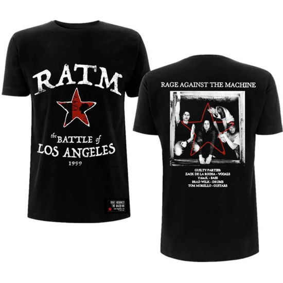 Rage Against The Machine Unisex T-Shirt: Battle Star (Back Print) - Rage Against The Machine - Produtos - PHM - 5056187723367 - 17 de fevereiro de 2020