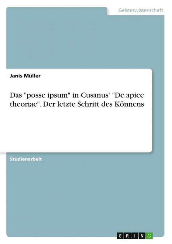 Cover for Müller · Das &quot;posse ipsum&quot; in Cusanus' &quot;D (N/A)
