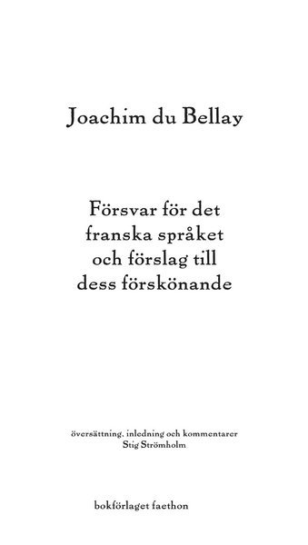 Cover for Joachim du Bellay · Försvar för det franska språket och förslag till dess förskönande (Bound Book) (2021)