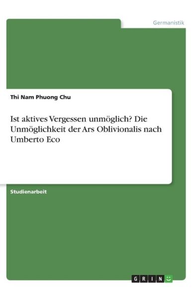 Cover for Chu · Ist aktives Vergessen unmöglich? Di (Buch)