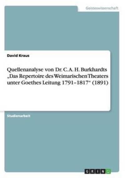 Cover for Kraus · Quellenanalyse von Dr. C. A. H. B (Buch) (2016)