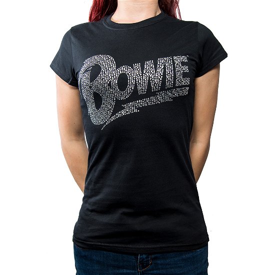 David Bowie Ladies T-Shirt: Flash Logo (Embellished) - David Bowie - Produtos - Bravado - 5055979958369 - 