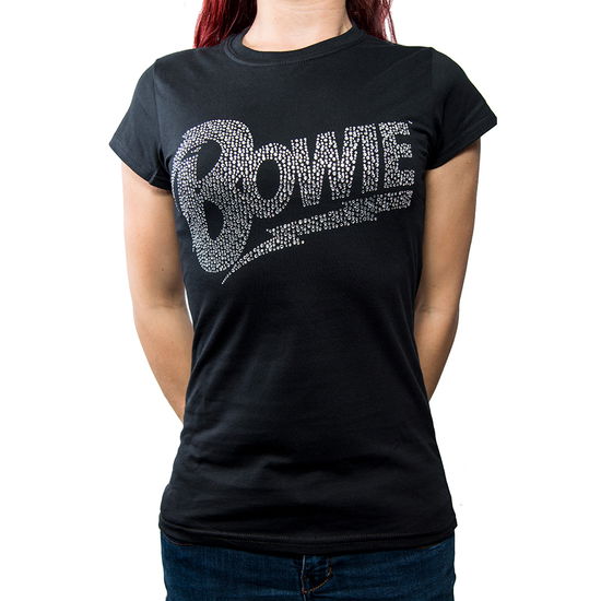 David Bowie Ladies T-Shirt: Flash Logo (Embellished) - David Bowie - Koopwaar - Bravado - 5055979958369 - 