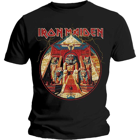 Iron Maiden Unisex T-Shirt: Powerslave Lightning Circle - Iron Maiden - Mercancía - Global - Apparel - 5056170622370 - 26 de noviembre de 2018