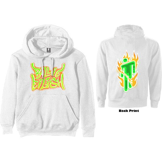 Cover for Billie Eilish · Billie Eilish Unisex Pullover Hoodie: Airbrush Flames Blohsh (Back Print) (Hoodie) [size S] [White - Unisex edition]