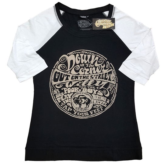 Creedence Clearwater Revival Ladies Raglan T-Shirt: Down On The Corner - Creedence Clearwater Revival - Merchandise -  - 5056368649370 - 