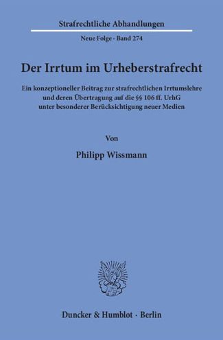 Cover for Wissmann · Der Irrtum im Urheberstrafrech (Book) (2017)