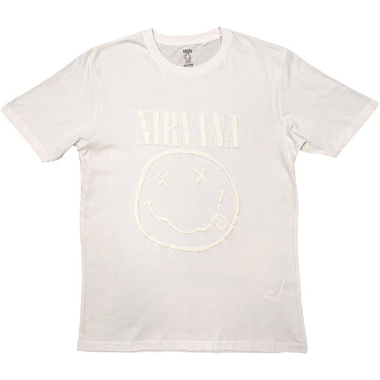 Nirvana Unisex Hi-Build T-Shirt: White Happy Face (White-On-White) - Nirvana - Gadżety -  - 5056561072371 - 