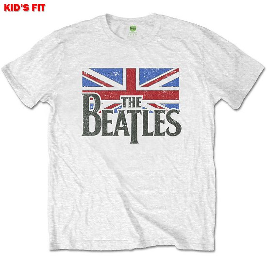 The Beatles Kids Tee: Logo & Vintage Flag - White T-shirt - The Beatles - Koopwaar -  - 5056368629372 - 