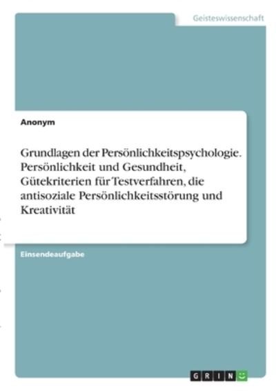 Cover for Anonym · Grundlagen der Persönlichkeitsps (N/A)