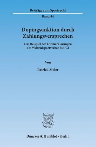 Cover for Patrick Meier · Dopingsanktion Durch Zahlungsversprechen (Book) (2015)