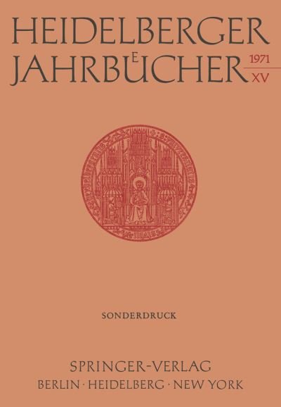 Cover for H Schipperges · Heidelberger Jahrbucher (Paperback Book) [German edition] (1971)