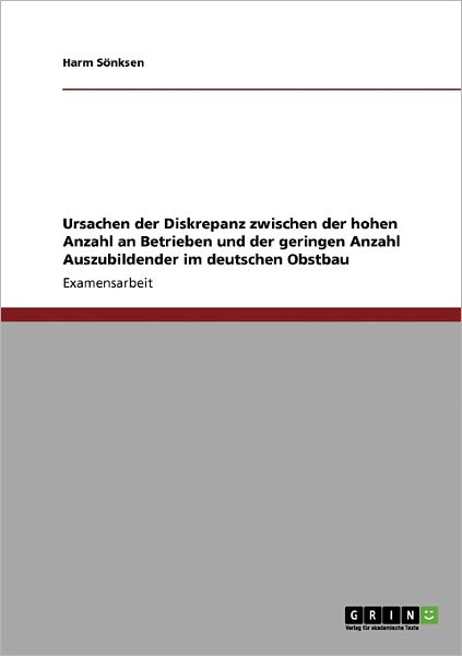 Cover for Harm Soenksen · Ursachen der Diskrepanz zwischen der hohen Anzahl an Betrieben und der geringen Anzahl Auszubildender im deutschen Obstbau (Paperback Book) (2009)