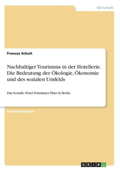 Cover for Schult · Nachhaltiger Tourismus in der Ho (Book)