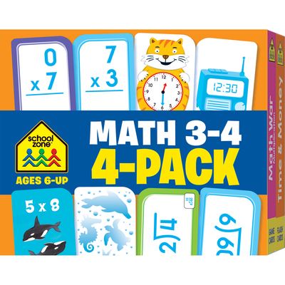 Cover for School Zone · School Zone - Math 3-4 Flash Cards 4 Pack - Ages 6 and Up, 3rd Grade, 4th Grade, Multiplication, Division, Time and Money, and More (Paperback Book) (2015)