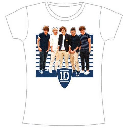 Cover for One Direction · One Direction Ladies T-Shirt: One Ivy League Stripes (Skinny Fit) (T-shirt) [size S] [White - Ladies edition]